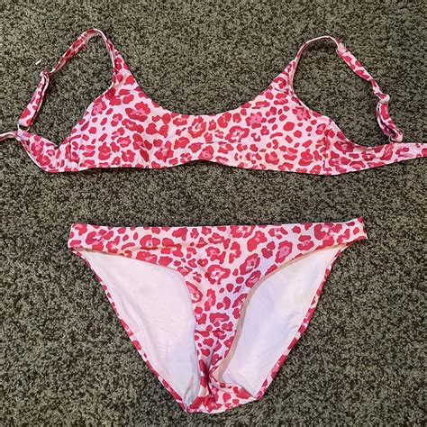Pink Preppy Cheetah Print Bikini Medium Top And Depop
