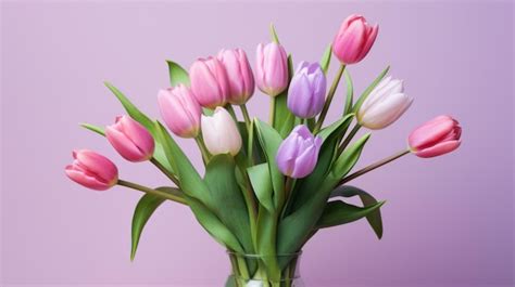 Premium Photo Bouquet Of Tulips Arranged Against A Soft Pink Background