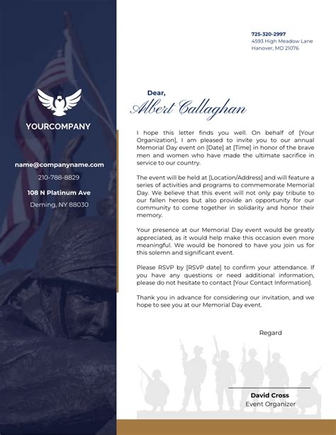 White And Dark Blue Memorial Day Organization Letterhead Venngage