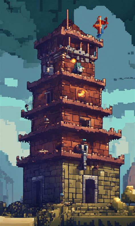 Lexica Simple Blocky Pixel Sprite Image A Tower Under Siege By By Ai