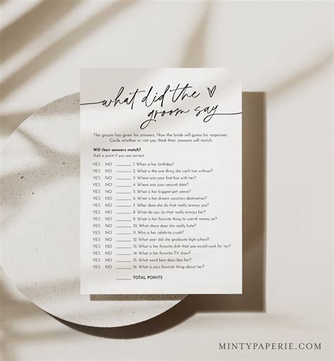 What Did The Groom Say Minimalist Bridal Shower Game Printable Bridal