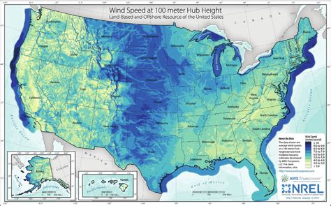 Us Annual Average 100 M Wind Speed For Land And Offshore Source