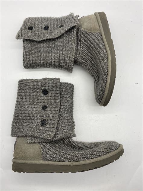 Ugg Classic Cardy Button Detailed Sweater Knit Boots Gray Size Ebay