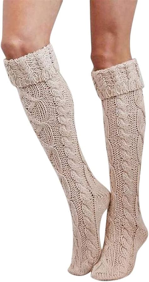 Rameng Bas Femme Chaussette Haute Au Genou Jambi Re Tricot Laine