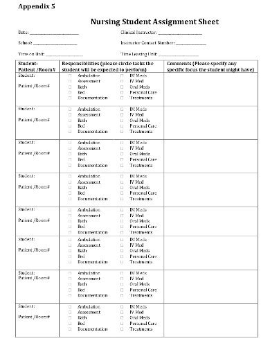 10 Nursing Student Assignment Sheet Templates In Pdf Word Free