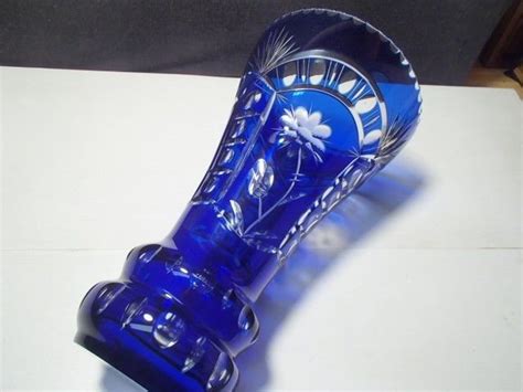 Ajka Nachtmann~bohemian~~cobalt Blue Cut To Clear Large 12 Crystal Vase~~nice Other Bohemian