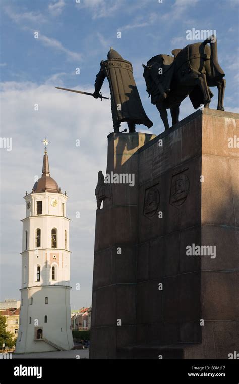 Monument To Grand Duke Gediminas And Clock Tower In The Historic Center