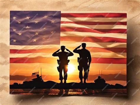 Premium Photo | Silhouettes of soldiers saluting the US flag