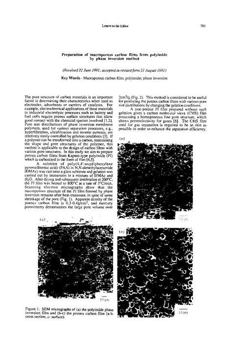 Pdf Preparation Of Macroporous Carbon Films From Polyimide By Phase