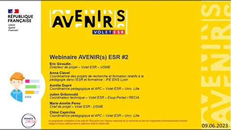 AVENIRs ESR Webinaire 2 2023 Programme AVENIR S France 2030 YouTube