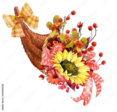 Watercolor Fall Cornucopia Clipart Autumn Harvest Clip Art