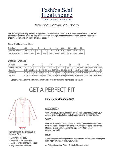 Fashion Seal Healthcare Labcoat Size Chart