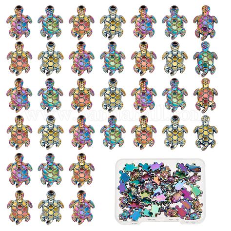 Wholesale SUNNYCLUE 1 Box 50Pcs Sea Turtle Beads Metal Turtle Charms