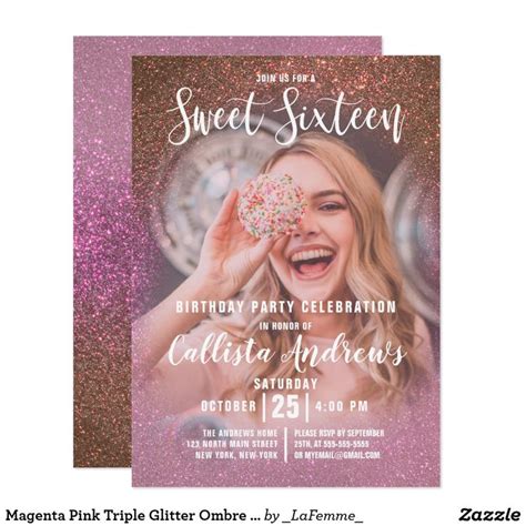 Gold Rose Pink Triple Glitter Ombre Photo Sweet Invitation Zazzle