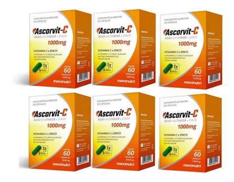 Kit 6cx Ascorvit C 1000mg Vitamina C 1 Grama Zinco Imunidade