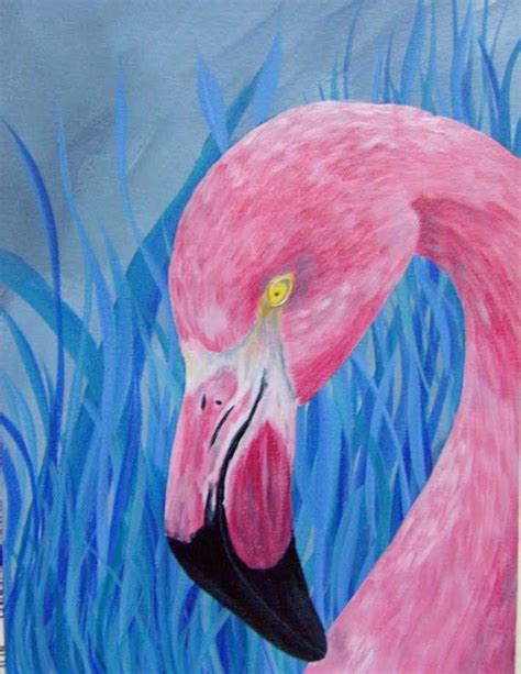 How To Paint A Blue Grass Pink Flamingo In Acrylics Beginners Painting