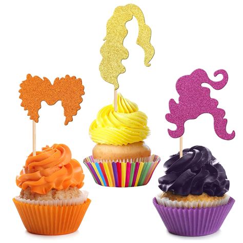 36 PCS Halloween Hocus Pocus Cupcake Toppers Colorful Glitter Witch