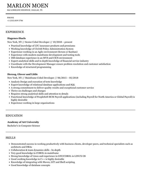 Cobol Developer Resume Samples Velvet Jobs