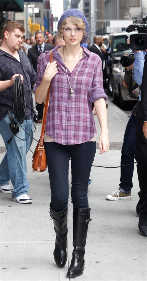 Taylor Tried Jeans With A Plaid Button Down And Sleek Buckled Boots