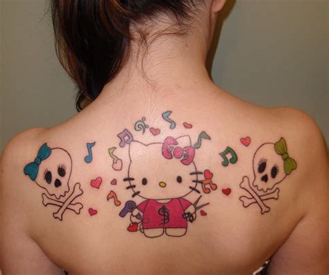 My Hello Kitty And Girly Skulls Back Piece Tattoo Back Piece Tattoo