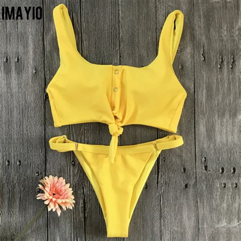 Imayio Solid Bikini Set Women Padding Swimwear Wire Free Swimsuit