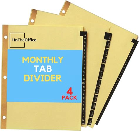 1intheoffice Monthly Tab Dividers Month Tabs For 3 Ring