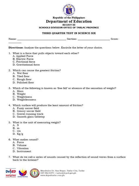 Q3 Science 6 Periodical Test Melc Based With Tos Answer Key Pdf