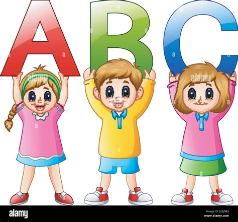 Vector illustration of Cartoon kids showing alphabets Stock Vector ...