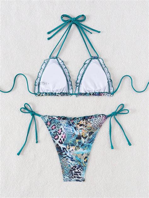 Shein Swim Sxy Summer Beach Mandala Print Bikini Set With Frill Trim