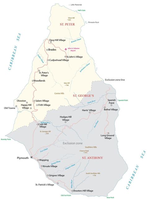 Map of Montserrat with Exclusive Zone - GIS Geography