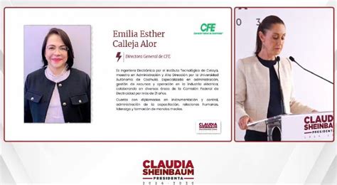 Sheinbaum Nombra A Emilia Calleja Como Titular De La Cfe Enun X Info