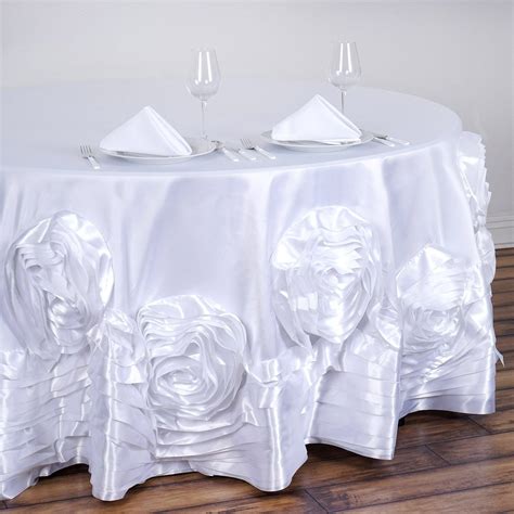 Buy White Large Rosette Round Lamour Satin Tablecloth Pack Of