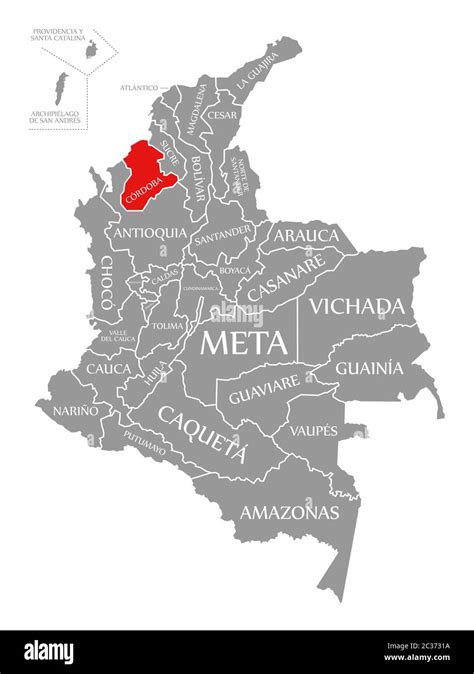 Cordoba Resaltada En Rojo En El Mapa De Colombia Fotografía De Stock