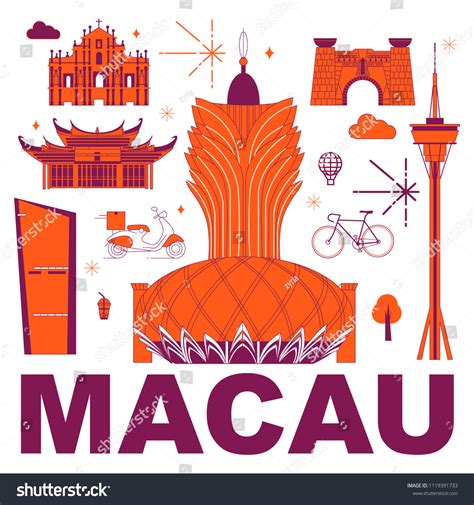 Macau Culture Travel Set Famous Architectures Stock Vector (Royalty Free) 1119391733