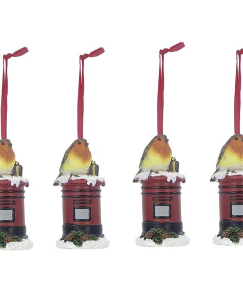 Toyland Pack Of Cm Hanging Robin Christmas Tree Decoration Postbox