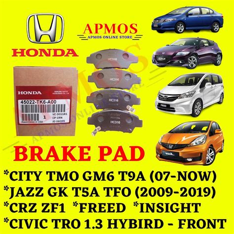 Front Brake Pad Honda City Tmo Gm T A Jazz Gk T A Tfo Crz Zf