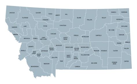 Montana Us Estado Subdividido Em Condados Mapa Pol Tico Cinza