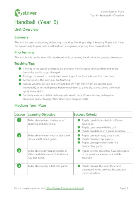 Handball Unit Overview Year Pe