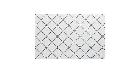 White And Blue Nautical Monogram Fabric Zazzle