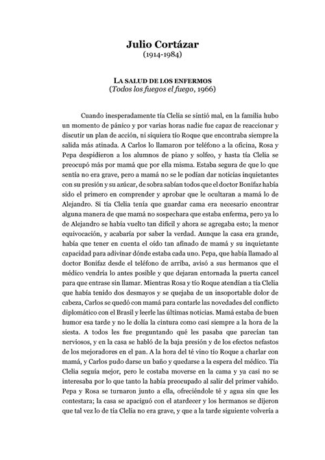 Julio Cort Zar La Salud De Los Enfermos Julio Cortzar