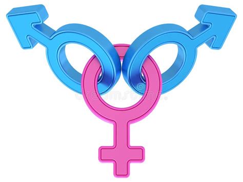 Female And Two Male Gender Symbols Chained Together On White Stock