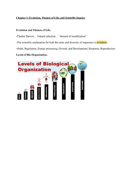 Biology 1305 Dr Gils Chapters 1 7 Chapter 1 Evolution Themes Of