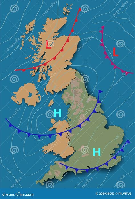 England. Weather Map of the England. Meteorological Forecast. Editable ...