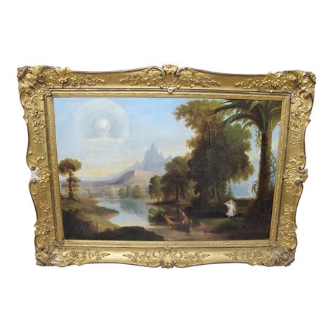 19th Century Vision of Heaven Oil Painting in Original Ornate Gilt Wood ...