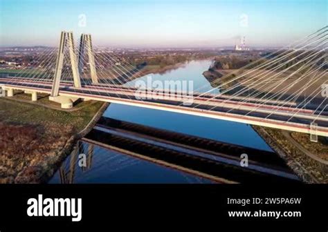 New Modern Double Cable Stayed Bridge Over Vistula River In Krakow