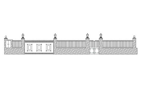 Facade With Iron Gate Of Garden Perimeter Fence Elevation Cad Drawing