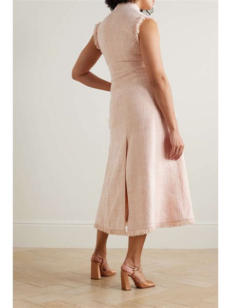 HUISHAN ZHANG Felicity Belted Fringed Tweed Midi Dress NET A PORTER