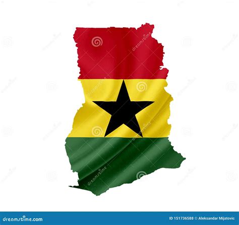 Mapa De Ghana Con La Bandera Que Agita Aislada En Blanco Foto De