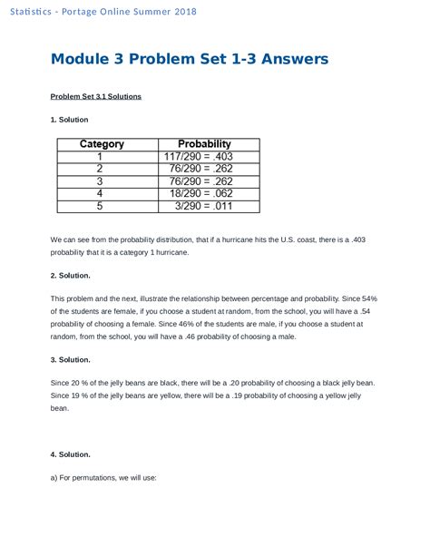 Math Module Problem Sets Answers Portage Learning