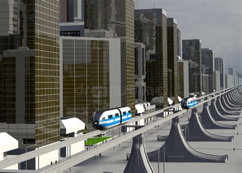 Ciudad Futurista D Illustration Con Maglev Stock De Ilustraci N